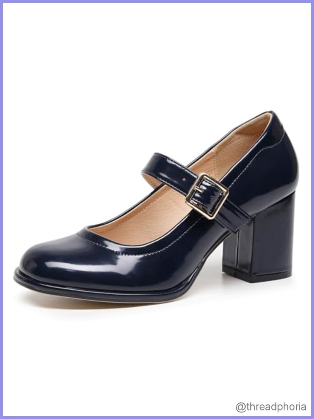 Mary Jane Pump Heeled Shoe Adjustable Buckle Chunky Round Toe Comfort